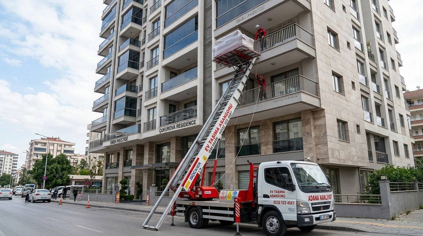 Adana Seyhan'da çok katlı binalar için 25. kata kadar kurulabilen mobil teleskopik yük ve eşya taşıma asansörü